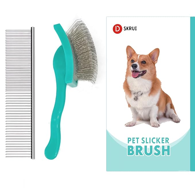 Extra Long 31mm Pin Dog Grooming Brush & Pet Comb Value Kit, Dog Brushes for Medium & Long Haired Dogs - Goldendoodle, Labradoodle, Poodles Hair Brush
