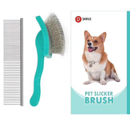Extra Long 31mm Pin Dog Grooming Brush & Pet Comb Value Kit, Dog Brushes for Medium & Long Haired Dogs - Goldendoodle, Labradoodle, Poodles Hair Brush