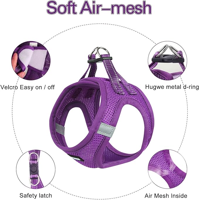 Dog Harness for Small Dogs, Small Dog Harness and Leash Set, Honeycomb Grid, Reflective Lightweight Harness & Anti-Twist Pet Lead,Dog Harness(Multi Color, Size: XS-S-M) (S, Purple)