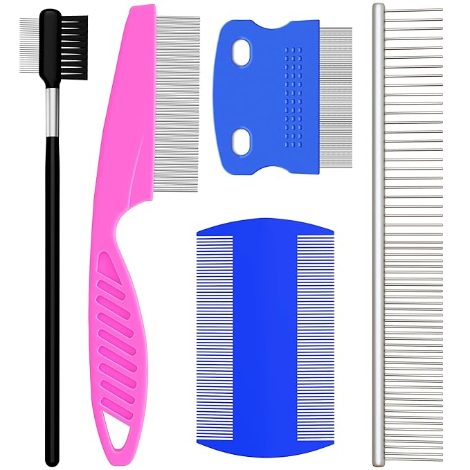 Pet Grooming Comb Kit for Small Dogs Cats Puppies, 5 Pack Stainless Steel Dog Flea Combs Tear Stain Remover Combs, Gently Removing Eye Mucus, Crust, Tangle and Knots (Set C)