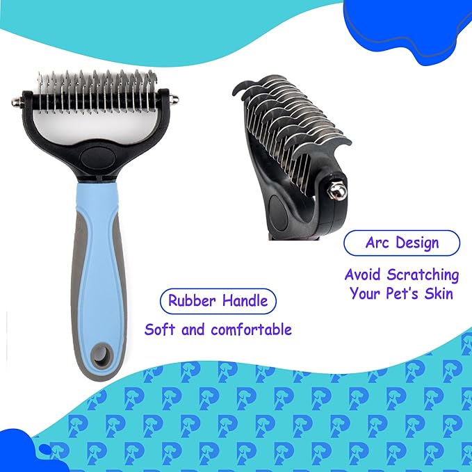 Double-Sided Pet Grooming Tool Undercoat Rake for Dogs and Cats - Professional Dematting Brush, Shedding Comb, Mat Remover, Deshedding, Safe Detangler, Fur Maintenance, Long-Haired Pets