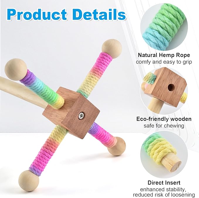 Bird Perch Toy, Interactive Spinning Parakeet Parrot Toys with Chew Toy, Parakeet Cage Accessories for Small and Medium Parrots, Enrichment Cockatiel Toys for Birds Cage