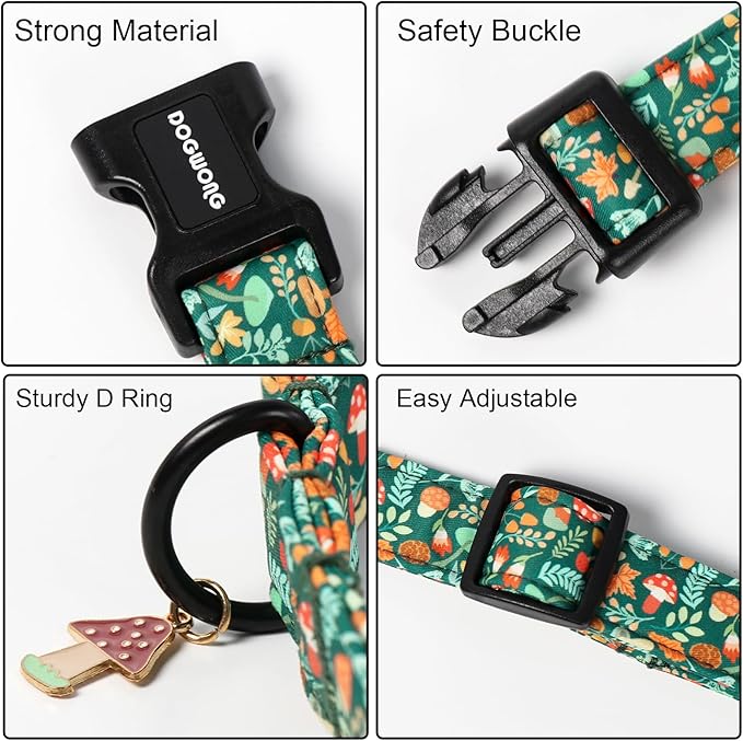 DOGWONG Fall Dog Collar, Autumn Dog Collar Adjustable Soft Natural Fabric Mushroon Pet Dog Collars Cute Puppy Necklace for Small Medium Large Dogs