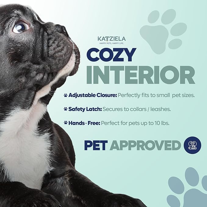 Expandable Pet Carrier Sling Bag - Small Dog, Puppy and Cat Carrier Front Shoulder Backpack w/Harness Strap - Carrying Pouch for ESA, Animal Travel - PU Leather Bottom, Mesh Pocket by Katziela (Blue)