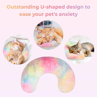 Dog Pillow, U-Shaped Dog Calming Pillow for Pet, Soft Dog Neck Pillow Machine Washable Dog Bed Pillow for Dog and Cat Enhance Sleep Quality(Tie-dye Pink Blue, Small)