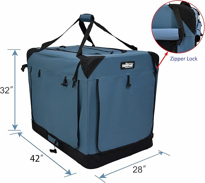 EliteField 4-Door Folding Soft Dog Crate with Curtains, Carrying Bag and Fleece Bed (2 Year Warranty), Indoor & Outdoor Pet Home (42" L x 28" W x 32" H, Blue Gray+4 Door Curtains)