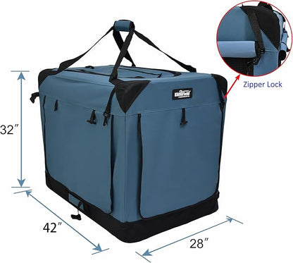 EliteField 4-Door Folding Soft Dog Crate with Curtains, Carrying Bag and Fleece Bed (2 Year Warranty), Indoor & Outdoor Pet Home (42" L x 28" W x 32" H, Blue Gray+4 Door Curtains)