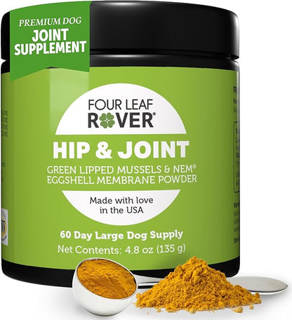 Hip & Joint - Joint Supplement for Dogs with Green Lipped Mussel, Eggshell Membrane and Curcumin - Veterinarian Formulated - 60 Day Large Dog Supply