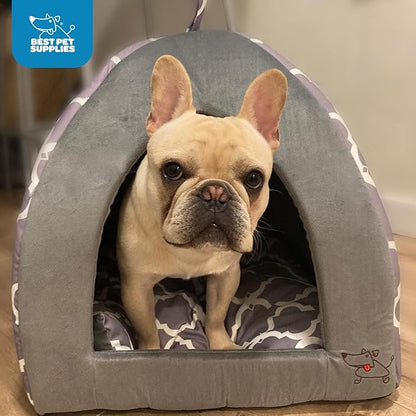 Pet Tent-Soft Bed for Dog and Cat by Best Pet Supplies - Gray Lattice, 19" x 19" x H:19"