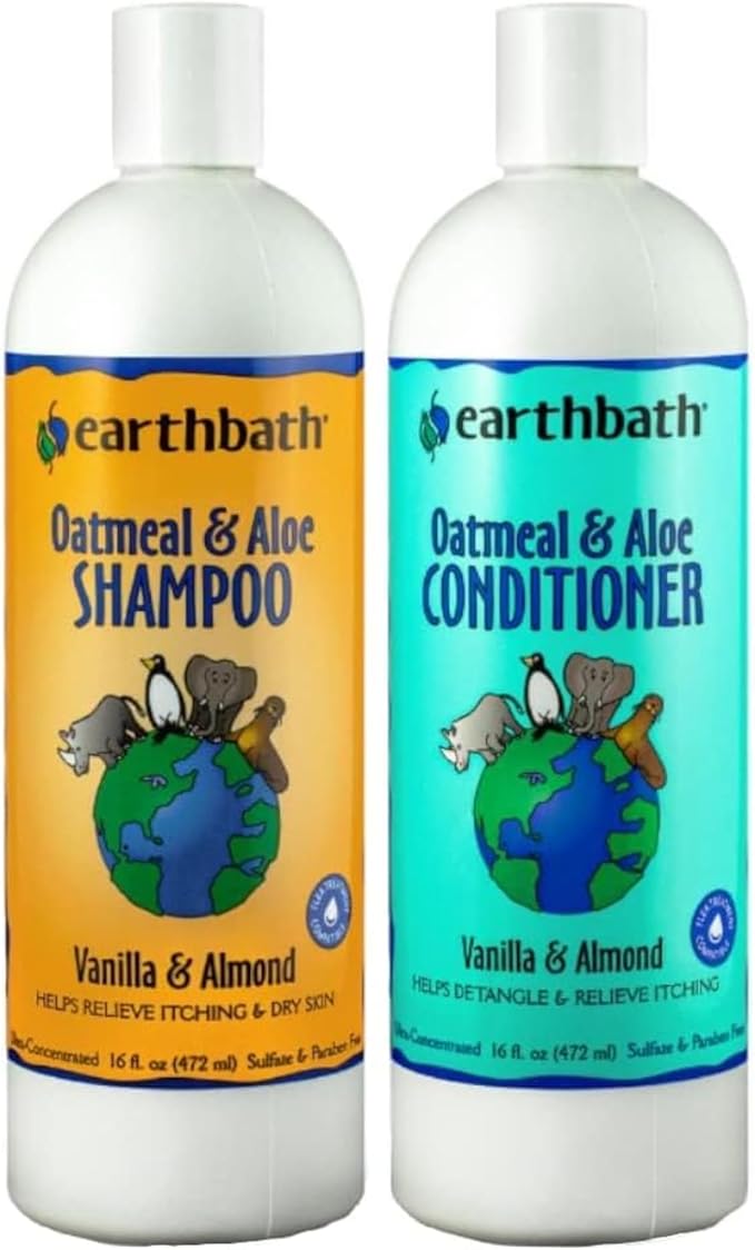 earthbath Oatmeal & Aloe Dog Shampoo and Conditioner - Oatmeal Shampoo for Dogs, Anti Itch Dry Skin Relief Pet Wash, Medicated Dog Shampoo & Conditioner, Hypoallergenic, Tearless - 16 Oz (1 Set)