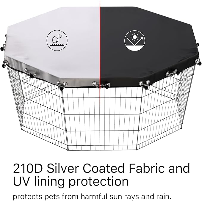 Dog Playpen Cover,Fits 24 Inch 8 Panels Regular Octagon Metal Exercise Pet Pen for Pets Provide Rain Proof Shade and Security for Outdoor and Indoor (Only Cover,Playpen Not Included)