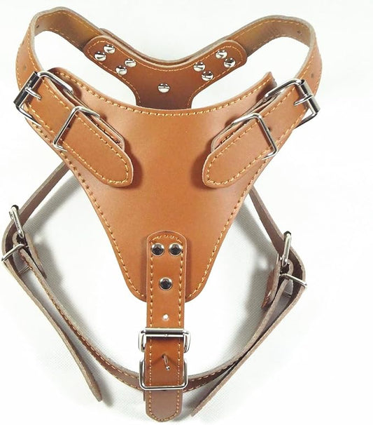 Dogs Kingdom 26"-34" Soft Leather Dog Harness Large for Pit Bull, Boxer, Bull Terrier
