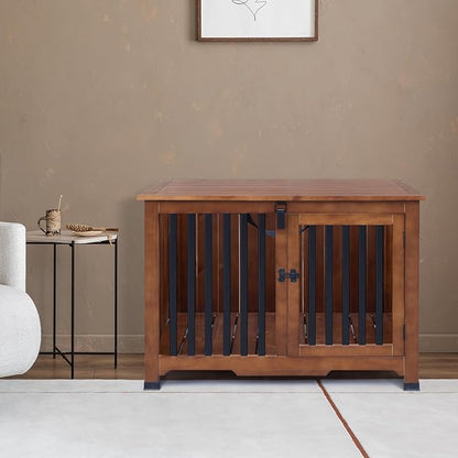 Wooden Dog Crate Furniture,Foldable and Portable Dog Kennel Furniture Indoor,Decorative Dog Crate End Table No Assembly.(Large,Brown)