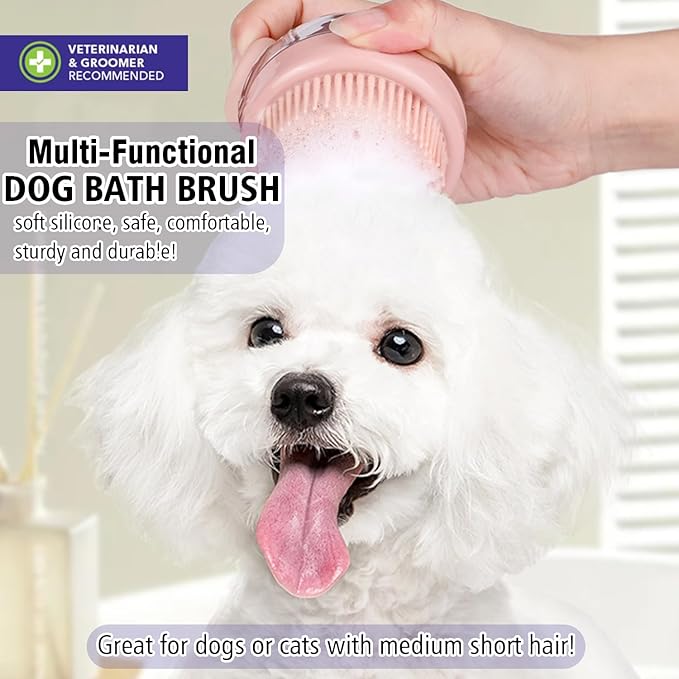 Dog Bath Brush,Dog Shampoo Brush,Cat Bath Brush,Cat Shampoo Brush,Cat Shampoo Brush,Dog/Pet Grooming/Scrubber,with Shampoo Dispenser,Suitable for dog and cat showers