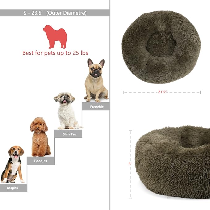 Puppy Bed for Calming Dog 23 Inches Green Anti-Anxiety Donut Dog Bed for Small Medium Dogs Washable Fuzzy Dog Bed Fits up to 15 lbs Pets Beds for Small Dog