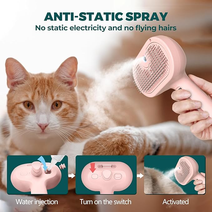 4-in-1 Pet Grooming Set: Steam Brush with Massage Mitt, Short & Long Hair Brushes for Dogs and Cats, Shedding & Grooming Supplies