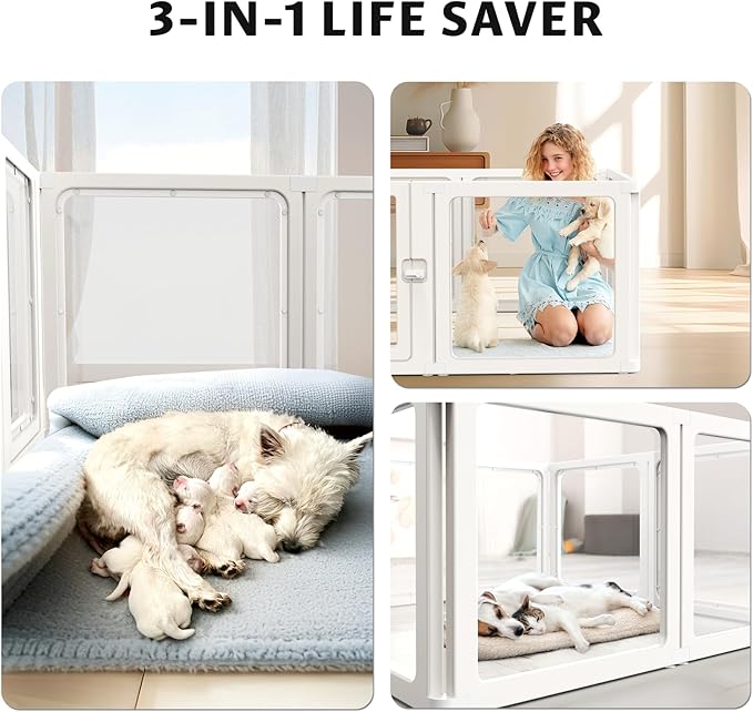 PALOPALO XXL Transparent Acrylic Pet Playpen for Puppies Nursing Dogs & Indoor Outdoor Cats - Lightweight Portable Kennel with Tool-Free Assembly, Breathable Design for Home Use