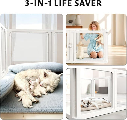 PALOPALO XXL Transparent Acrylic Pet Playpen for Puppies Nursing Dogs & Indoor Outdoor Cats - Lightweight Portable Kennel with Tool-Free Assembly, Breathable Design for Home Use