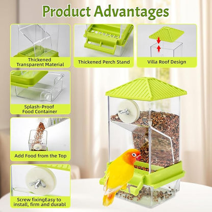 Rypet No Mess Bird Water Feeder Dispenser Set Automatic Bird Feeder for Cage Transparent Food Container for Cage Acrylic Parrot Seed Feeders Accessories for Small Birds Parrot Cockatoo Canary