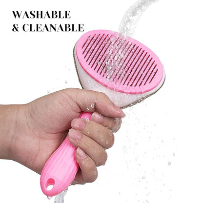Full Diamonds Self Cleaning Slicker Brush for Dogs & Cats, Skin Friendly Grooming Cat Brush, Dog Brush for Shedding, Deshedding Brush, Rhinstone Hair Brush Puppy Brush for Haired Dogs,Pink