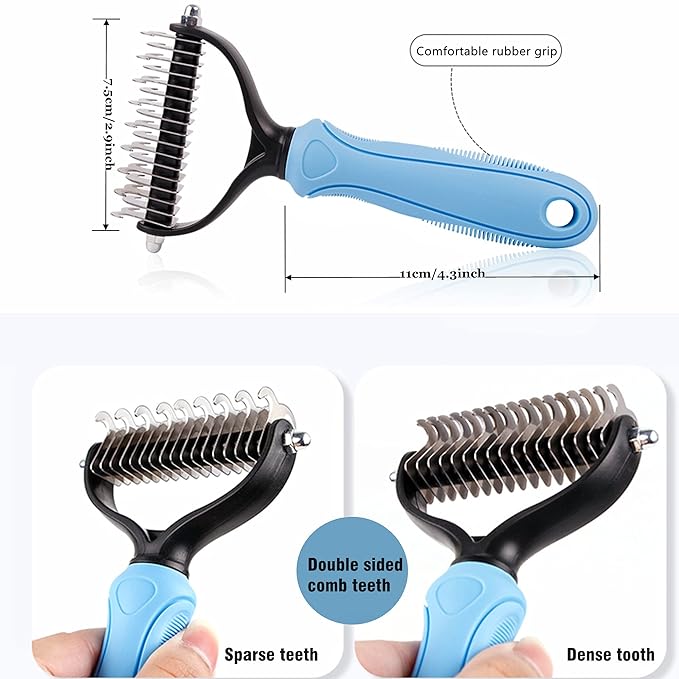 Dog Undercoat Rake Pet Grooming Tool, 2-Sided Shedding Dematting Comb for Cats Mat Remover Deshedder Brush for Large Dogs Double Coat, Long Hair Cat Combs Undercoat Husky Brush with 26 Teeth