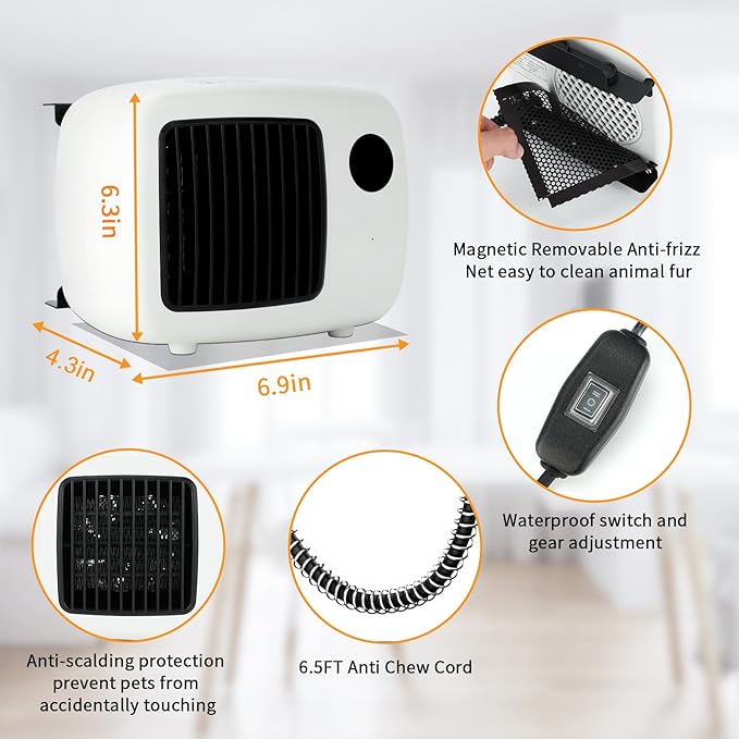 Dog House Heater with Thermostat, Wall-Mounted Dog Heater with 6.5FT Bite Proof Wire, Heater for Dog House with Safe Overheat Protection(2 Heating Mode 200W/400W)