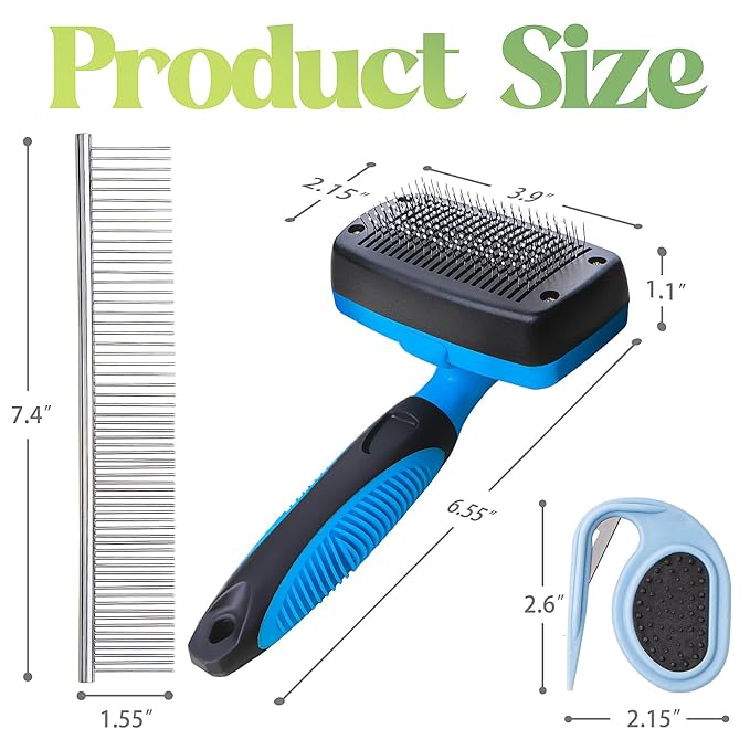 3 PCS Deshedding Dog Brush Grooming Kit for Pet Dogs Cats Poodle Dematting Comb for Removing Tangles and Knots Slicker Cat Matted Fur Cutter Pet Hair Remover Tool For Short & Long Hair