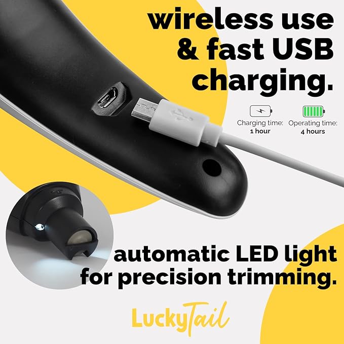 LuckyTail Pet Nail Grinder for Dogs and Cats - Super Quiet and Low Vibration Electric Dog Nail Grinder with 2 LED Lights - USB Rechargeable and Cordless - 2 Speeds - Small to Large Pets
