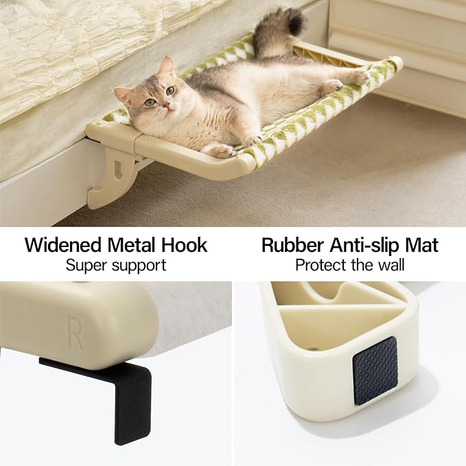 MEWOOFUN Window Sill Perch for Indoor Cats, One-Step Sliding Clamping Slot Adjustment Window Hammock With Removable Covers, Cat Bed for Windowsill & Bedside (Green, Large)