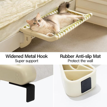 MEWOOFUN Window Sill Perch for Indoor Cats, One-Step Sliding Clamping Slot Adjustment Window Hammock With Removable Covers, Cat Bed for Windowsill & Bedside (Green, Large)