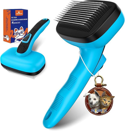 Dog Self Cleaning Slicker Brush for Shedding, Ideal for Short Long Haired Dogs, Including Cat. Removes Loose Fur, Undercoat, Mats, Tangled Hair. Suit for Large Medium Small Animal, Blue