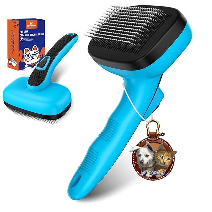 Dog Self Cleaning Slicker Brush for Shedding, Ideal for Short Long Haired Dogs, Including Cat. Removes Loose Fur, Undercoat, Mats, Tangled Hair. Suit for Large Medium Small Animal, Blue
