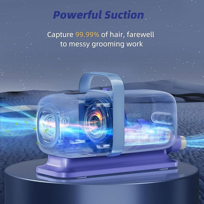 Dog Grooming Kit with Pet Grooming Vacuum, Dog Clipper, Pet Grooming Shedding Brush, Cleaning Tool in 1, Low Noise Dog Vacuum for Dogs Cats (Blue)