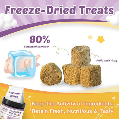 Probiotics for Dogs – 6 Billion CFUs & 10 Strains with Prebiotics, Omega-3, Digestive Enzymes & Multivitamins, Dog Probiotics for Digestive Health, Immune Support, Skin & Coat, 120 Duck Flavor Chews