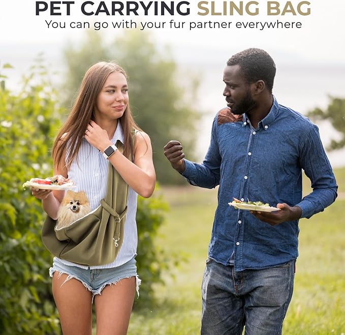 Dog Sling Carrier with Pet Hair Remover, Hands-Free Pet Carrier, Escape Proof, Adjustable Shoulder Strap with Zipper Pockets Suitable for Small Size Dogs Cats Puppy Kitten (Black)