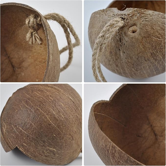Natural Coconut Bird Nest,Hanging Coco Birds House Habitats Decor,Parrots Coconut Shell Nest Hideout with Grinding Beak Toys,Bird Cage Accessories Coconut for Canary Lovebird Cockatiel