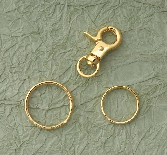 5 Pcs Dog Tag Clips with 5 Pcs 3/4 Inch Keychain 5 Pcs 1 Inch Keychain MultiPurpose Metal Dog Tag Rings for Pet Kitten Cat Collars ID Holder Harnesses (Gold)