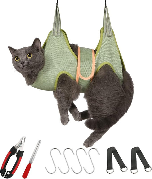 Guzekier Cat Grooming Hammock, Cat Nail Clipper Hammock for Nail Trimming, Cat Holder Sling for Cutting Nails, Restraint Bag with Safety Belt, Nail Clippers and Nail File