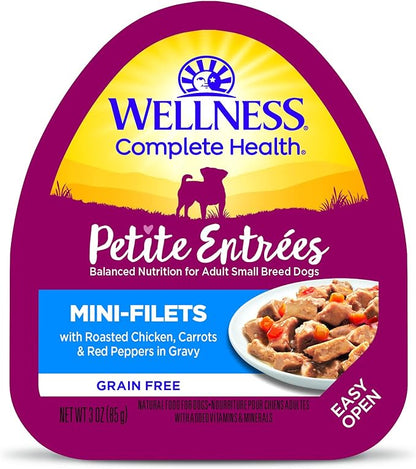 Wellness Natural Pet Food Petite Entrees Mini Fillets Grain Free Natural Wet Small Breed Dog Food, Roasted Chicken, Carrots & Red Peppers, 3-Ounce Cup (Pack of 24)