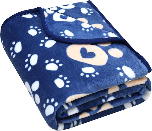Dog Blanket, Soft Fleece Dog Blankets for Extra Large Dogs, Fluffy Flannel Pet Cat Puppy Blanket Mat Cover for Bed Couch, Cute Paw Print Throw Blanket for Dogs, Blue 80"X60"