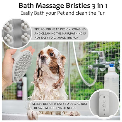 ELEGX Pet Grooming Bath Massage Brush with Soap and Shampoo Dispenser Soft Silicone Bristle for Long Short Haired Dogs Cats Shower (3 PCSï¼_el+Blu+Hard Brushï¼)