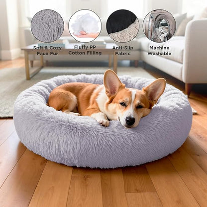 Medium Donut Dog Bed, Calming Dog Bed Washable Ideal for Small to Large Dogs and Cats & Round Dog Bed,Anti-Anxiety Multiple Sizes (Light Grey, Combo Medium (30" L x 30" W x 8" Th))