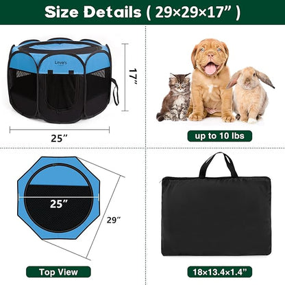 Love's cabin Pet Puppy Dog Playpen, Small Dog Tent Crates Cage Indoor/Outdoor, Portable Playpen for Cat, Foldable Pop Up Dog Kennel Playpen with Carring Case, Removable Zipper Top, Blue