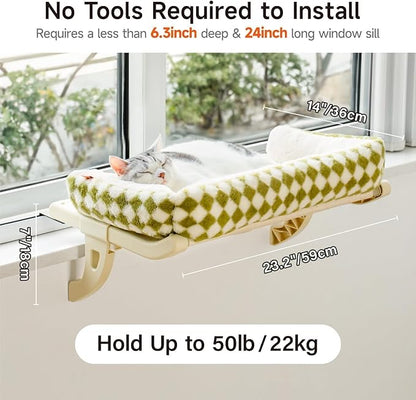 MEWOOFUN Cat Window Sill Perch for Indoor Cats, One-Step Sliding Clamping Slot Adjustment Cat Window Hammock with Removable Covers, Cat Bed for Windowsill & Bedside (Green, Large)