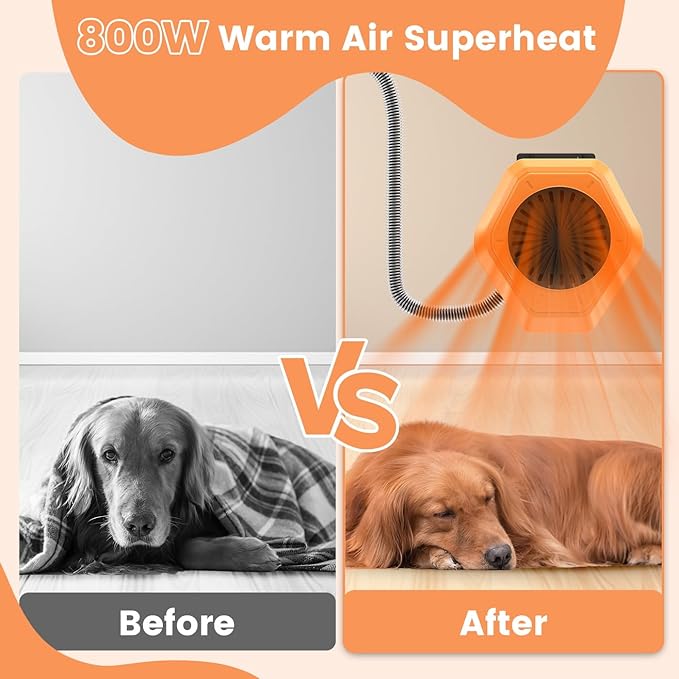 800W Dog House Heater, Wall Mount, 10ft Anti Bite Cord, Waterproof Control, Outdoor Pet Heater Warmer for Chicken Coop Kennel Barn Cat Cage Rabbit Livestock (800, Watts)