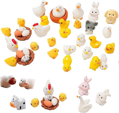 48pcs Mini Resin Animal Styles Tiny Resin Animals The Little Chicken Family Rabbit, Sheep, Cow, Big Duck, Yellow Duck, Duck, Egg, Chicken coop