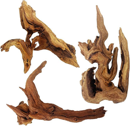 3 Pcs Natural Driftwood for Aquarium, Aquarium Driftwood Freshwater 8-10 Inch, Assorted Size Mopani Wood, Twisted Branches for Fishtank Accessories, Reptile Terrariums Decorations