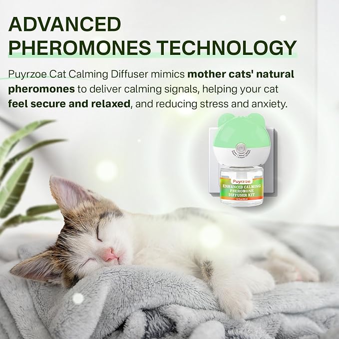 Cat Calming Diffuser with Timing Function, 3-in-1 Cat Pheromones Calming Diffuser Kit, 60-Day Anxiety Relief, Stress Relaxation Cat Pheromone Diffuser for All Cats (1 Diffuser + 2 Refills)