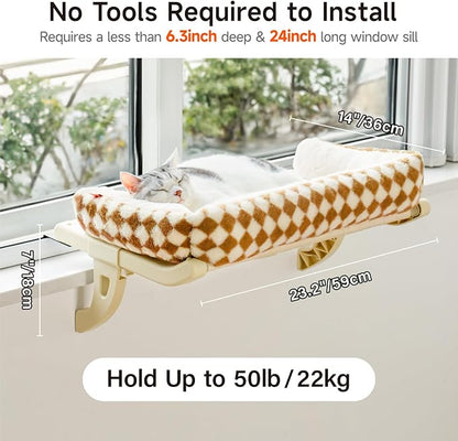 MEWOOFUN Window Sill Perch for Indoor Cats, One-Step Sliding Clamping Slot Adjustment Cat Hammock With Removable Covers, Bed for Windowsill & Bedside (Brown, Large)