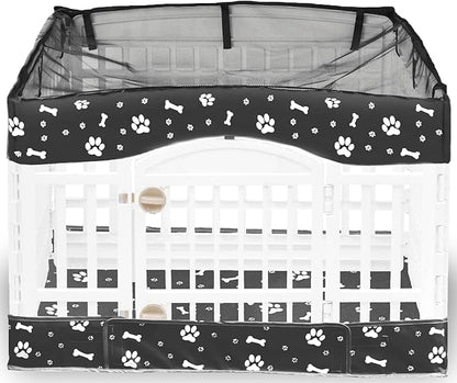 2 Pack Dog Playpen Cover and Bottom Pad Fits for 36 Inch 4 Panels Pet Playpen, Dog Crate Pad Puppy Play Pen Cover, Hoop and Loop Design (Note: Playpen Not Included). -Black